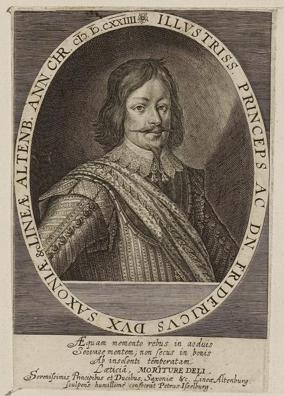 Fridrich Sasko-Altenburský na rytině Petera Isselburga z roku 1624