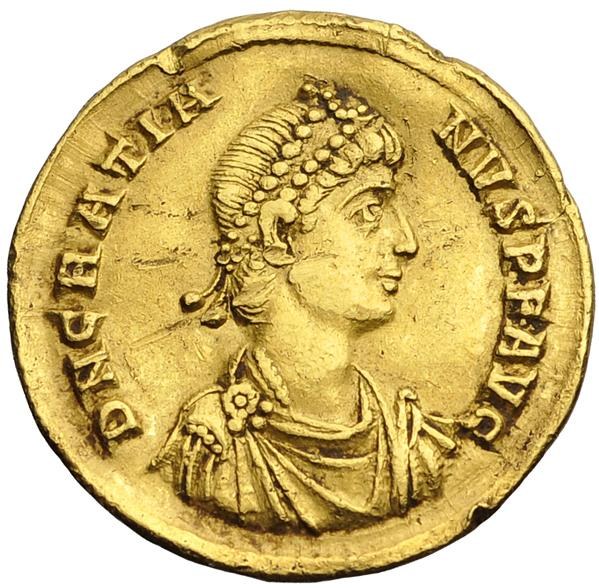Solidus císaře Gratiana s opisem D N GRATIANVS P F AVG