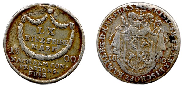 Stříbrný dvacetikrejcar bamberského biskupa Christopha Franze von Busecka z roku 1800