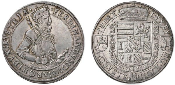 Čtvrttolar arcivévody Ferdinanda II. Tyrolského z mincovny Ensisheim