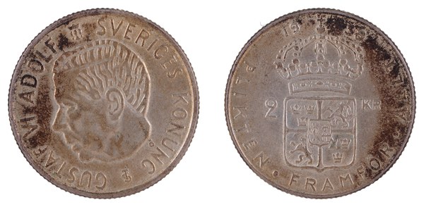 Švédská stříbrná 2koruna Gustava VI. Adolfa z mincovny Kungsholmen