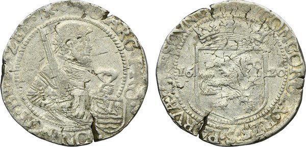 Zeelandský rijksdaalder z roku 1620 z mincovny Middelburg