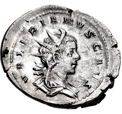 Antoninián caesara Valeriána II., líc s portrétem